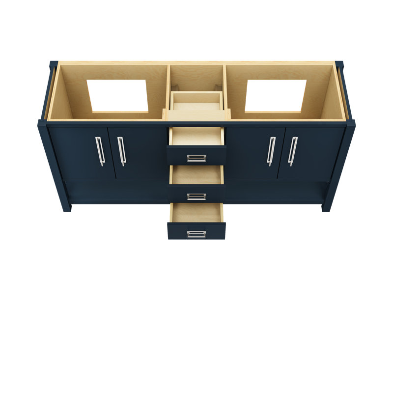 Meuble-lavabo double Kiawah, Bleu La Haye, Chrome poli, 72"