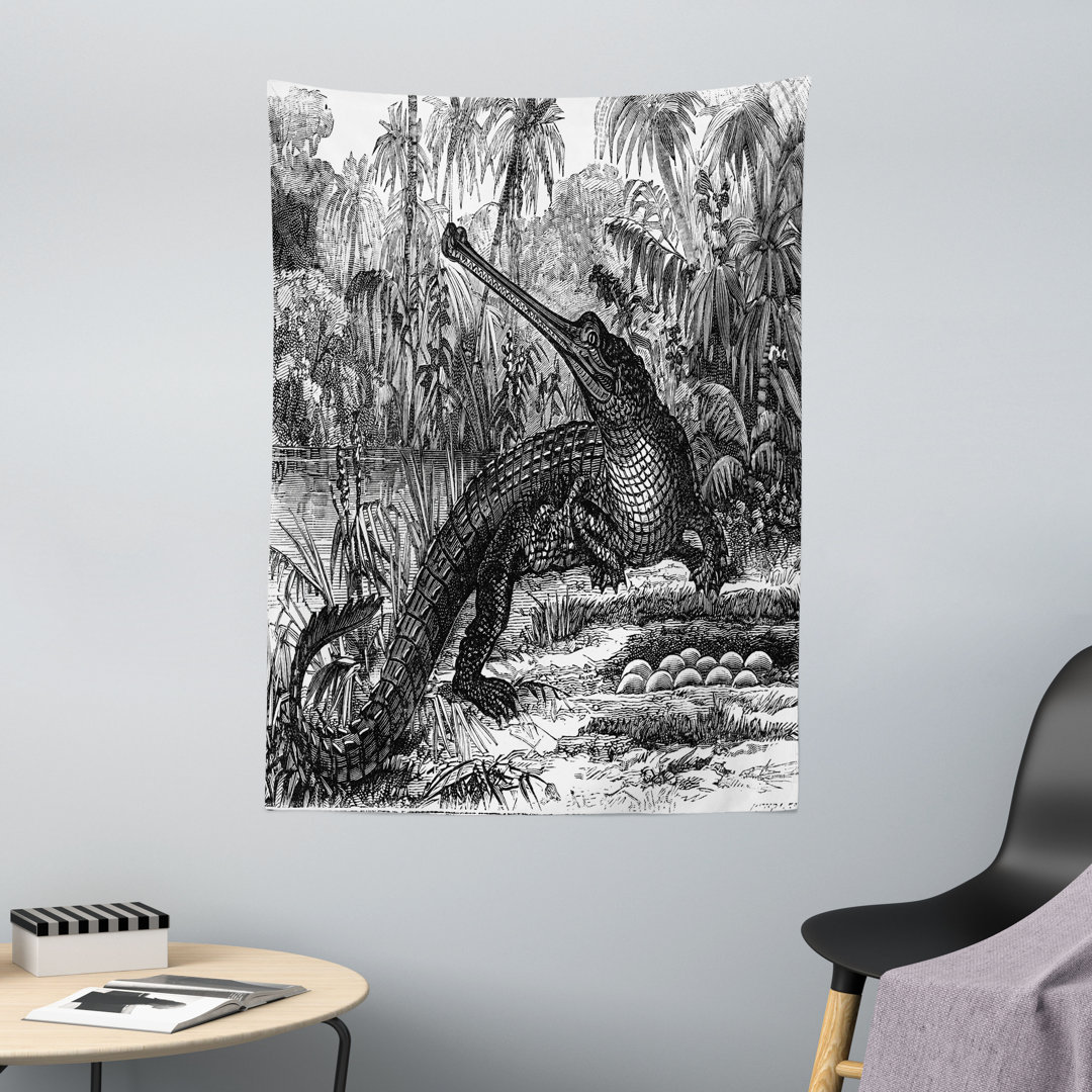 Wandteppich, Altes Krokodil im Wald, Charcoal Grey