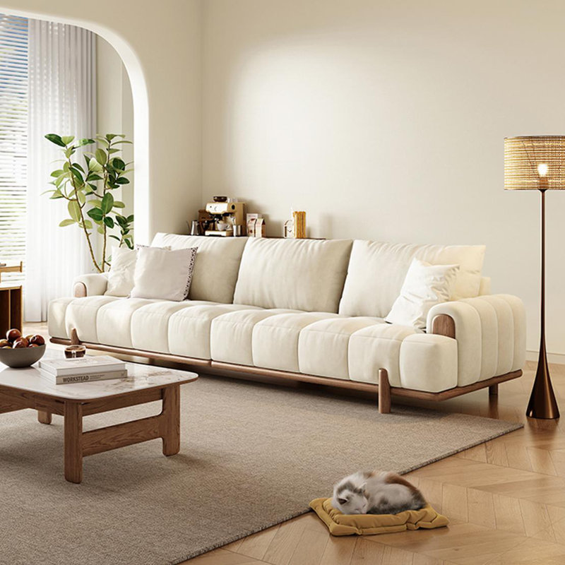 Choux fabric solid wood creme fraiche sofa, 34.64'' H x 126''W x 37.4''D , 5