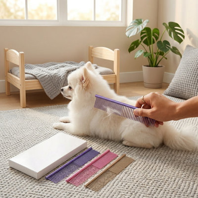 Ensemble de 3 peignes de toilettage en acier inoxydable pour cheveux longs emmêlés et emmêlés, peigne de tondeuse pour chiens et chats