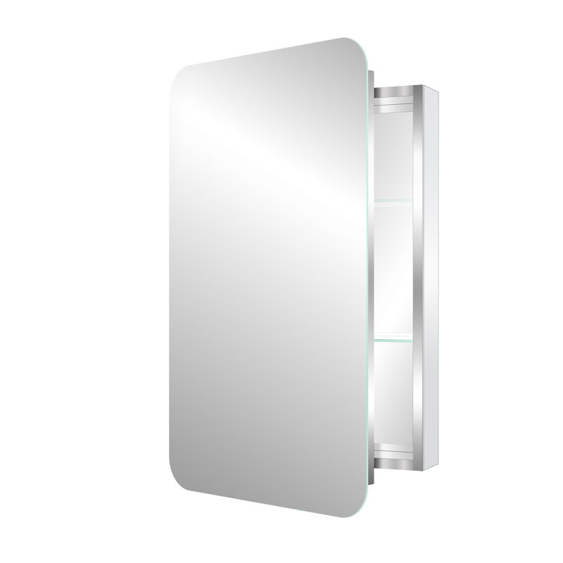 Armoire à pharmacie sans cadre en aluminium chromé, 20 po L x 32 po H, à poser ou à encastrer, avec étagères réglables