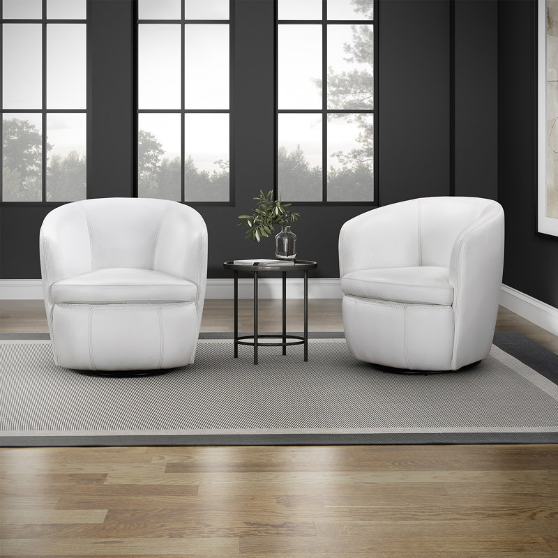 Azurdee Top Grain Genuine Italian Leather Swivel Barrel Chair (Set of 2), Snow