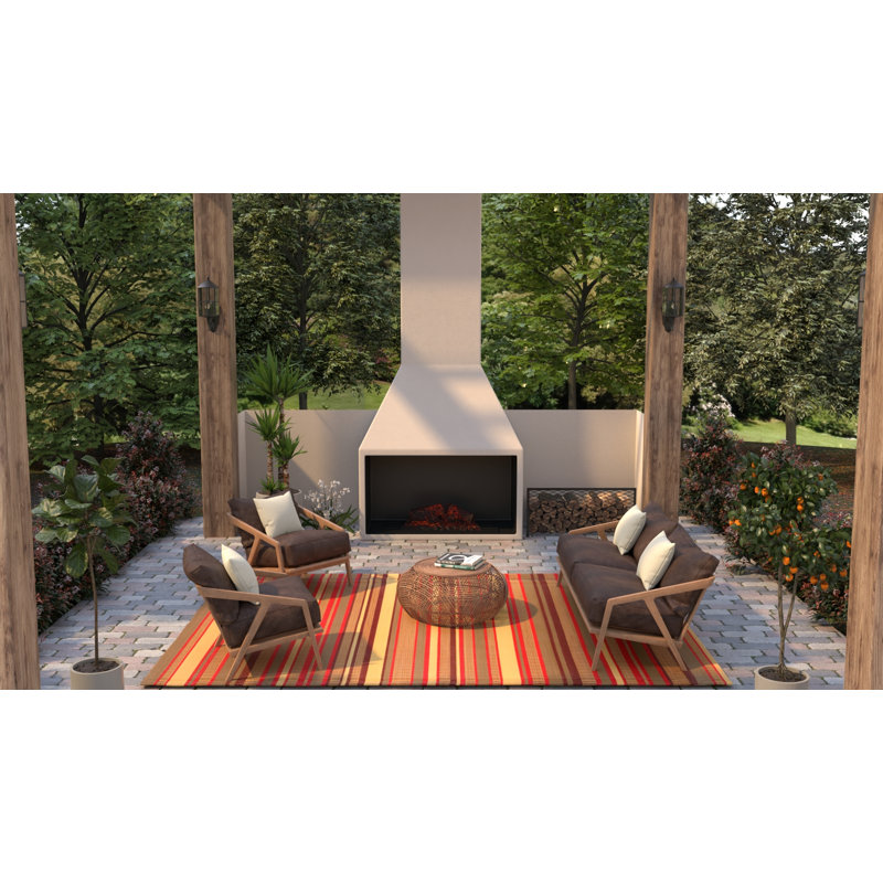 Striped Warm Brown Outdoor Mat, Rectangle 5' x 8'