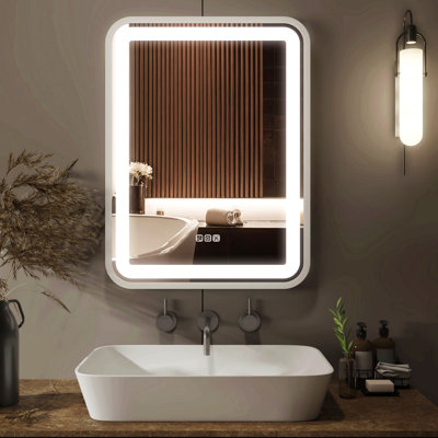 Bathroom Vanity Mirror With Light For Wall Smart LED 36×28 Frame Makeup Mirror For Over Sink Dimmable 3 Colors Temperature Anti-Fog Memory Function Vertical & Horizontal