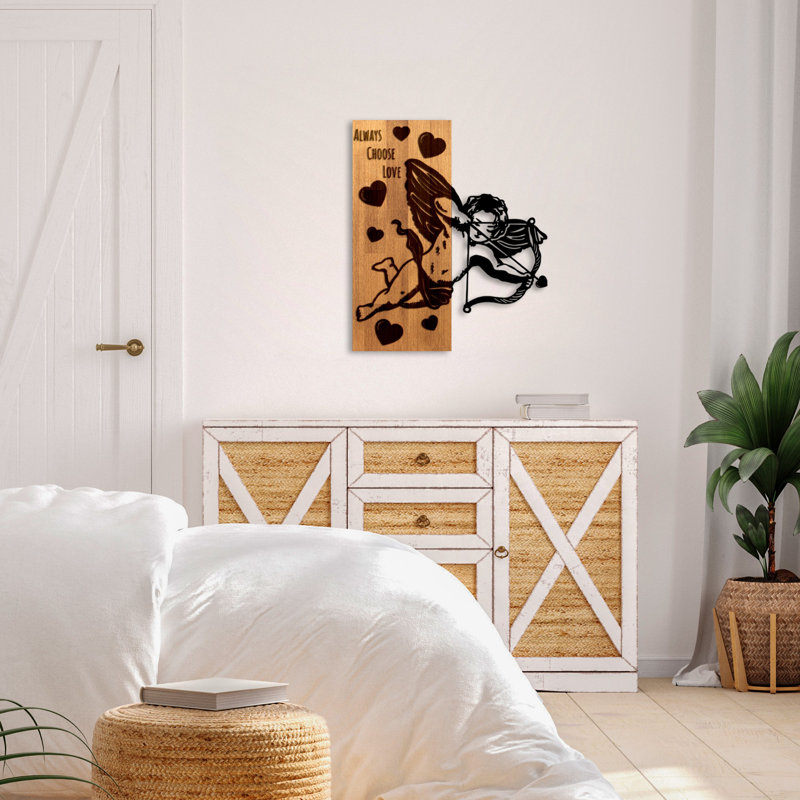 Élégant accessoire mural décoratif en bois, noyer et noir, 19,3 po x 22,8 po x 1,2 po | 50% bois véritable et 50% métal, épaisseur: 1,2 po | Des textures et des variations de couleurs uniques, parfaites pour la décoration intérieure et les espaces