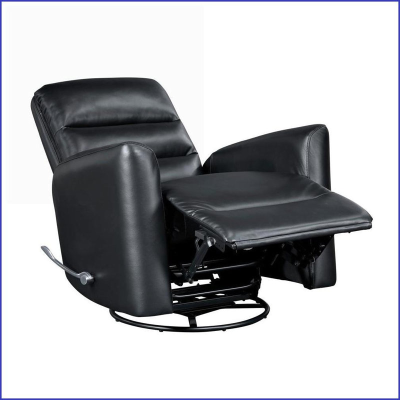 Recliner Chair with Swivel Glider Motion, Black Faux Leather Living Room Movie Chair | Black | Solid Wood,Plywood, Black