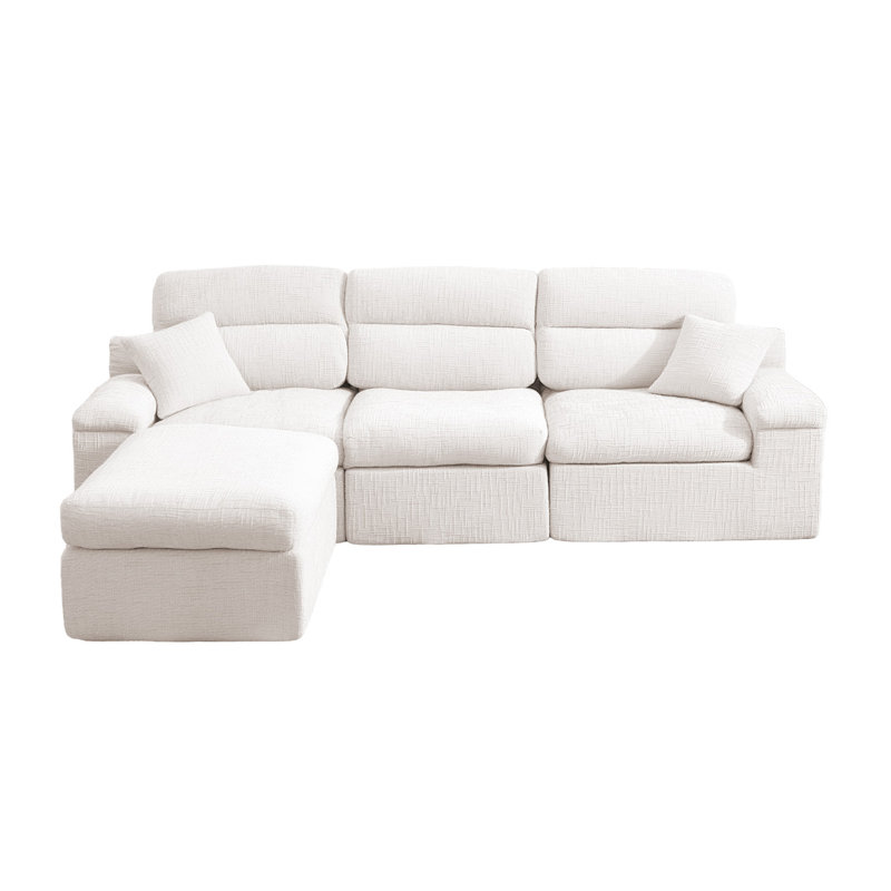 Canapé d'angle en L avec dossier haut, tissu chenille flammé, coussins compressés haute densité, conception compacte sans assemblage pour le salon ou un appartement.
