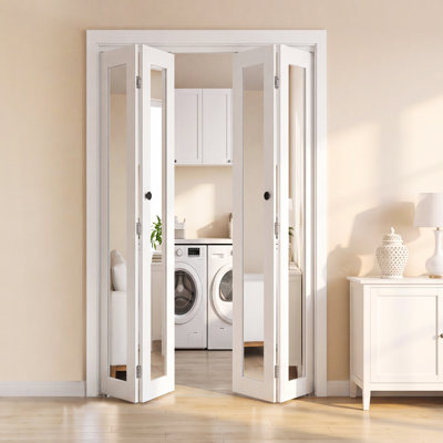 Bifold Closet Door 4-Panel, 48" (Four 12") x 80", Full-Length Mirrored Bifold Barn Door with Metal Hardware Kit & Sturdy Composite Frame, Modern Stylish & Space-Saving for Closets Bedrooms