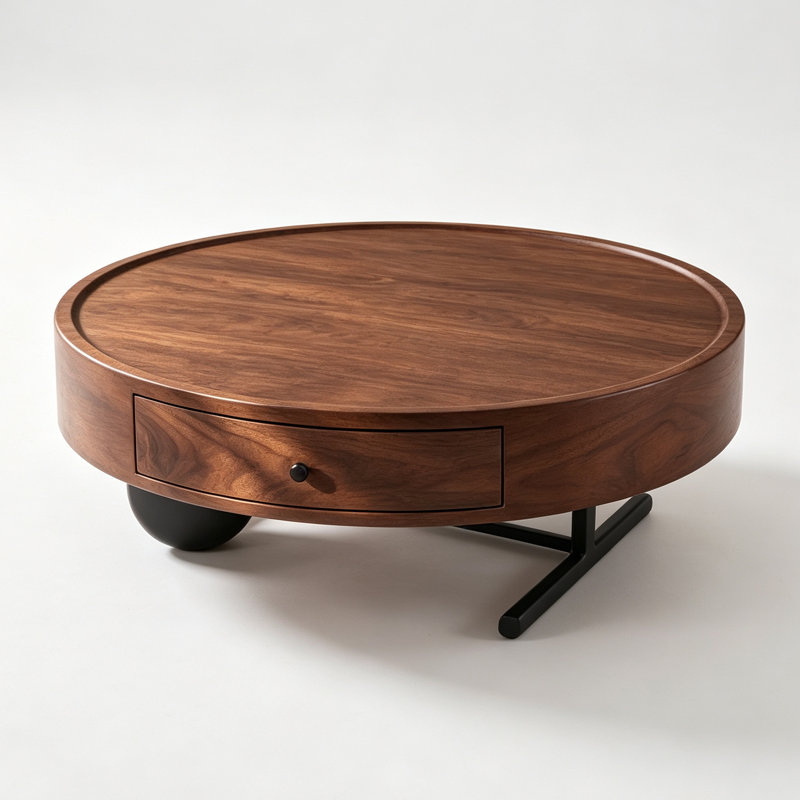 35.43-inch modern design walnut veneer coffee table