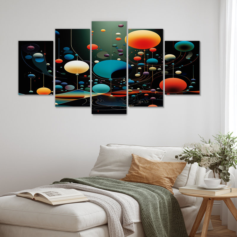 Caitlyn - Ensemble de 5 décorations murales à paysage abstrait, H 32 po x l 60 po