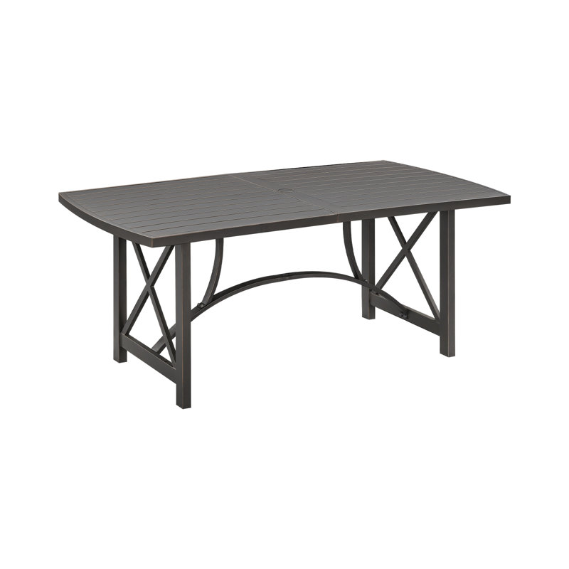 Aluminum Outdoor Dining Table for 6, Rectangle Patio Dining Table with Umbrella Hole, Outdoor Patio Table, All-Weather 6 Person Garden Table for Deck, Porch, Poolside