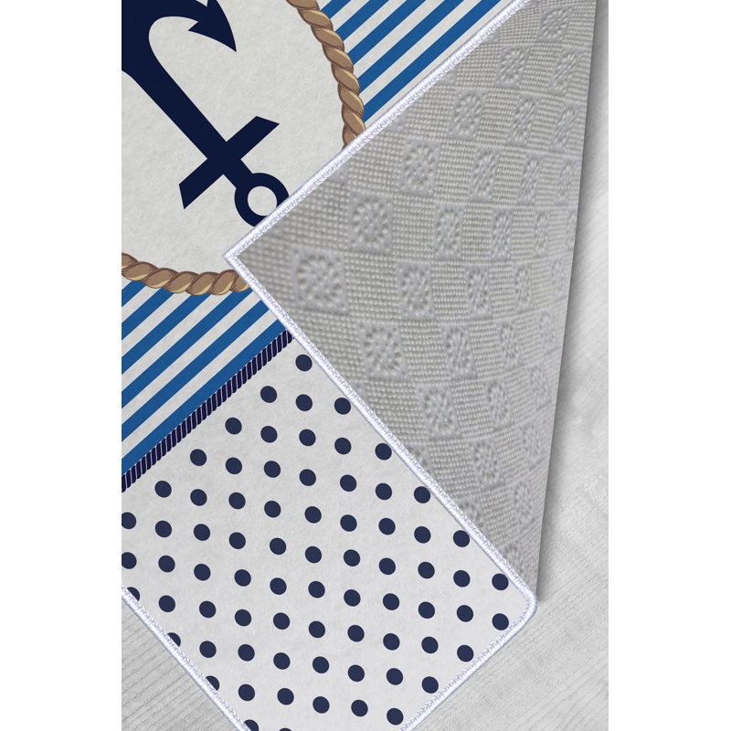 Aponte Machine Woven / Power Loom Polyester Area Rug in Blue/White, Rectangle 2'7" x 4'11"