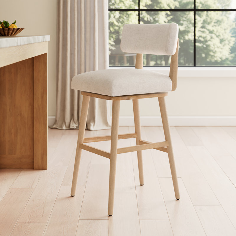 Cardell Swivel Upholstered Bar Stool with Solid Wood Frame, Essence Natural, Counter Stool (27" Seat Height)