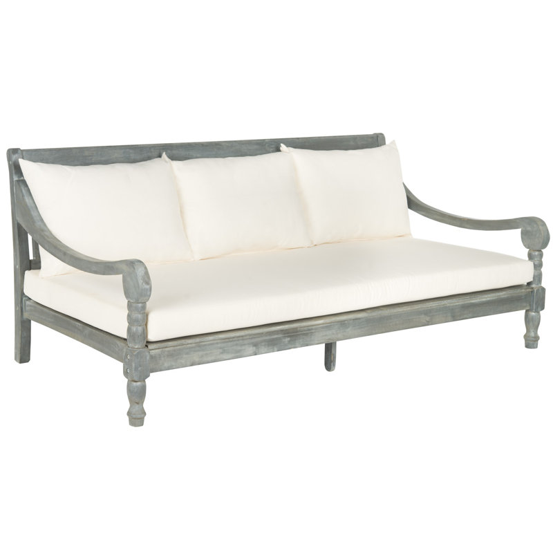 71.7'' Wide Straight Acacia Patio Daybed with Cushions, Ash Gray, Beige
