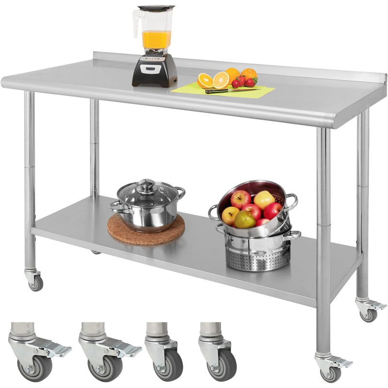 Table NSF en acier inoxydable pour la préparation et le travail, 60 po x 24 po avec tablette réglable, table robuste pour restaurant, maison et hôtel