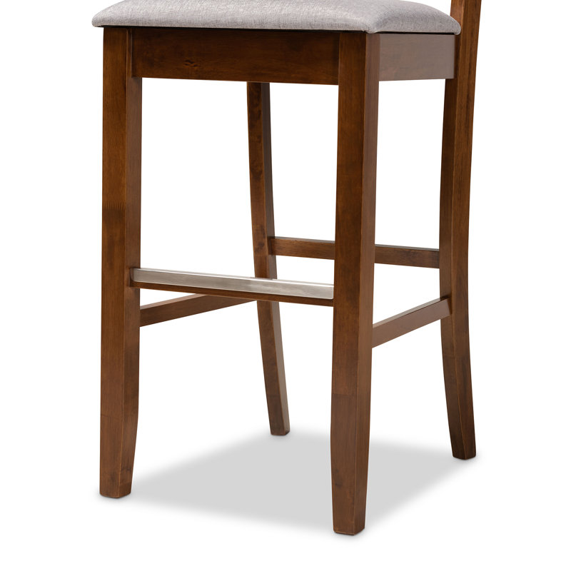 Upholstered Counter Stool with Solid Wood Frame, Gray, Walnut Brown