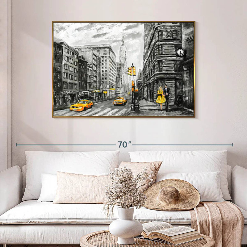NYC, 46 po x 31 po, Cadre flottant doré