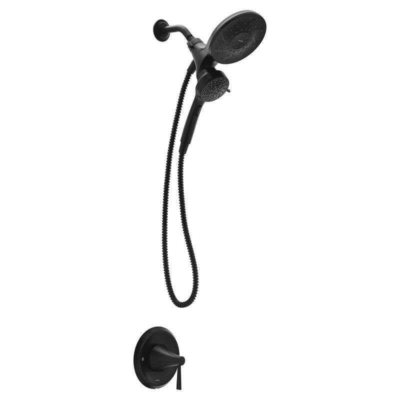 Robinet de baignoire et douche monocommande à 6 jets avec valve Moen Ronan, pomme de douche à main Magnetix et douche à effet pluie de 6 pouces, 82025BL