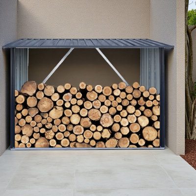 Support extérieur à bois de chauffage, remise à bois ouverte avec toit incliné pour le rangement du bois de chauffage, des granules ou du bois d'œuvre