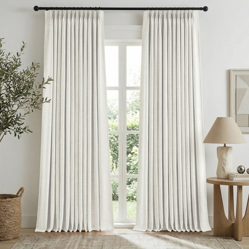 Rideaux à plis 100% lin occultant avec isolant thermique et crochets Homeideas, Ivoire blanc, L 52 po x L 96 po