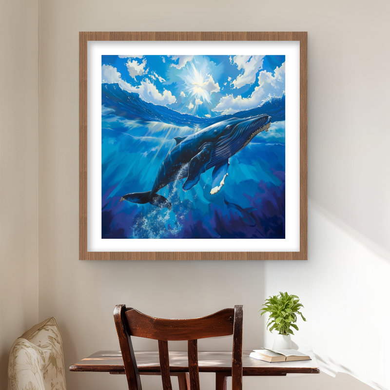 Baleine nageuse - imprimé mat mauve encadré pour la décoration intérieure