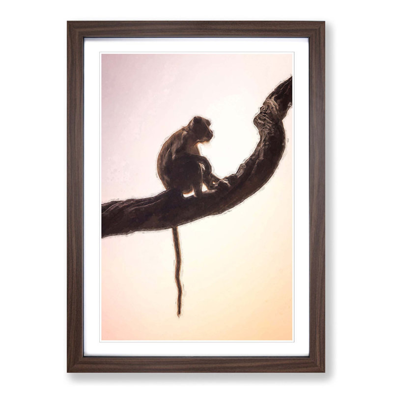 Long-Tailed Macaque Monkey in Abstract - Picture Frame Graphic Art Print, Walnut, 76cm H x 50cm W x 2cm D