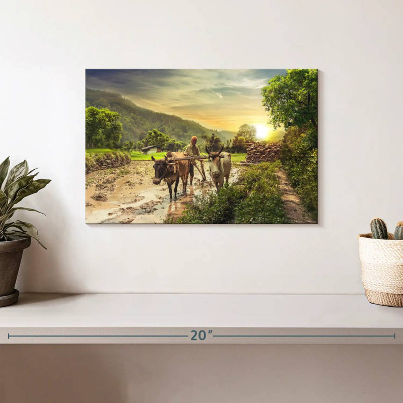 Brampt Farmer With Oxen, 8" H x 12" W