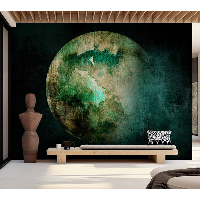 Murale abstraite pelez et collez - impression de planète verte, L 82 po x l 115 po