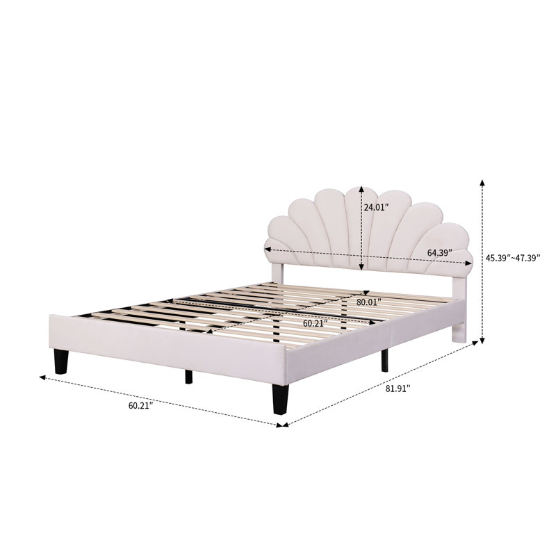 Lit plateforme tapissier Prehaan, Beige, Grand