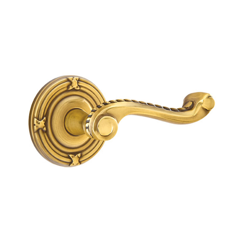 Poignée de porte avec rosette Rope Passage, Droite, Laiton antique français
