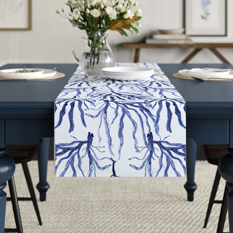 Marrero Floral Table Runner, 72" L x 16" W, Navy