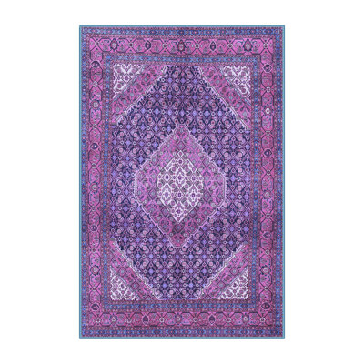 Tapis oriental oriental mauve / bleu foncé / blanc 8 pi x 12 pi fabriqué à la machine