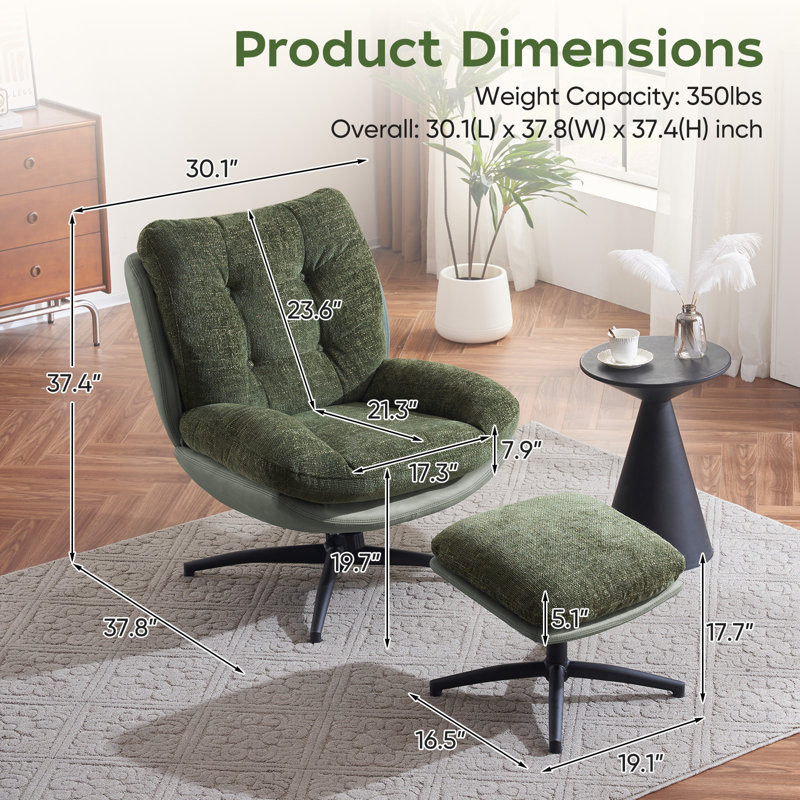 Modern 360° Swivel Chenille Accent Chair with Ottoman--Tufted Design, Green