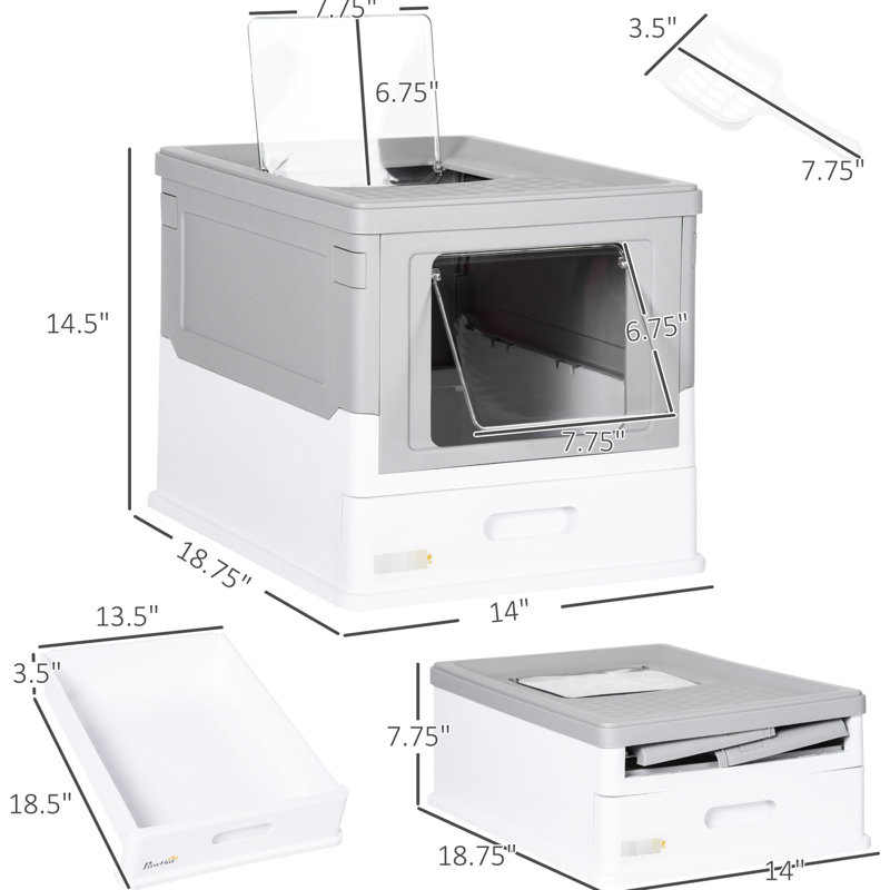 Toilette pour chat fermée - pliable, grise, avec portes doubles et litière anti-odeurs dissimulant les odeurs, grand intérieur, couleur grise
