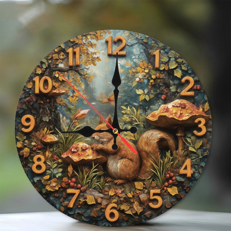 Clock Face With Squirrel And Mushrooms