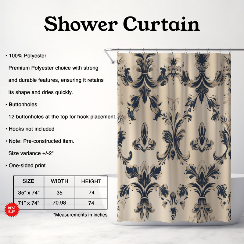 Rideau de douche Timeless Damask - Premium, H 74 po x l 71 po