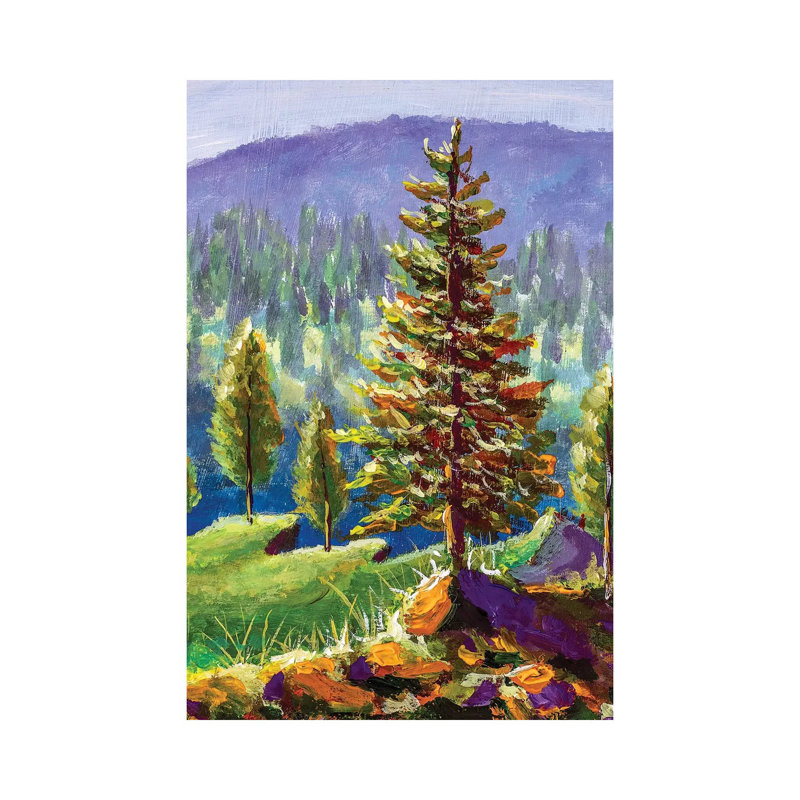 Big Pine On Background Of Sunny Forest And Mountain by Valery Rybakow - Painting on Canvas, Wrapped Canvas