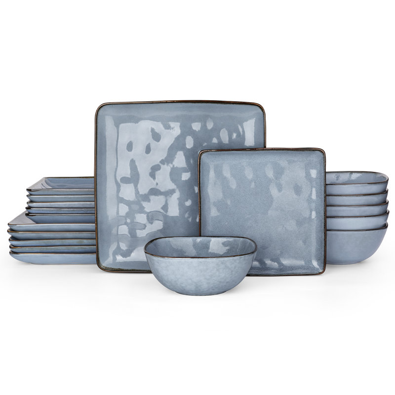 Services de vaisselle en grès, ensemble de vaisselle 18 pièces, Bleu