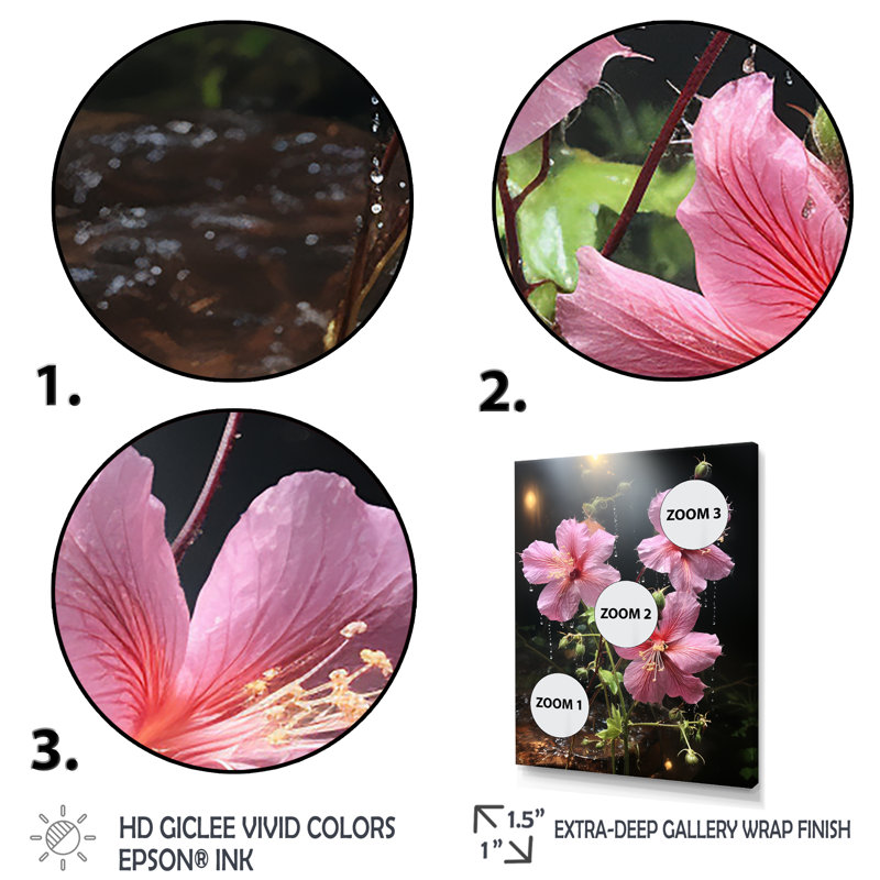 «Pink Garden Jewel Morning Glory» - art mural Morning Glory, Cadre flottant brun, H 40 po x l 30 po