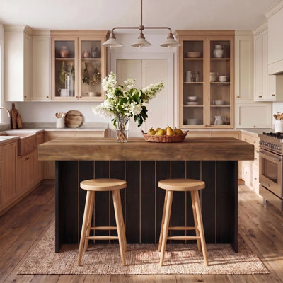 55" Farmhouse Kitchen Island with Storage Shelves, Freestanding Island Table Prep Station for Kitchen