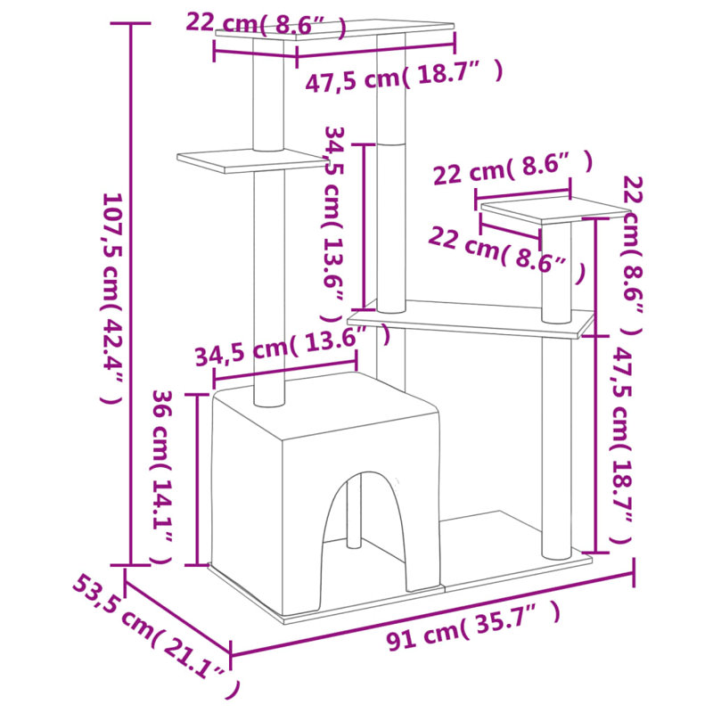 107.5 cm H Cat Tree / Condo, Light Grey