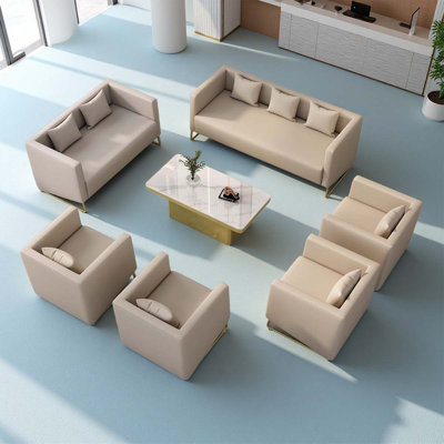 White-matte Color Business Sofa Complete Set - One-stop Office Reception Sofa Set