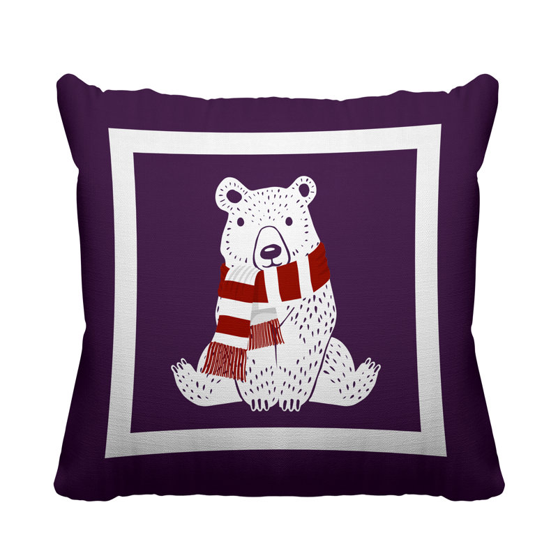 Coussin intérieur / extérieur Folk Christmas Bear, Mauve, L 17 po x H 17 po