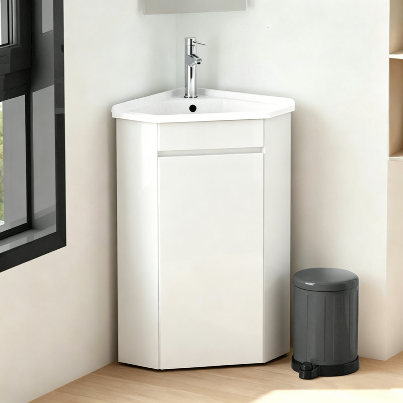 Ensemble de meuble-lavabo de coin simple 26 po avec comptoir en céramique, lavabo sur pied blanc (robinet non inclus)