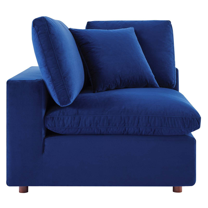 Commix Down Filled Overstuffed Performance Velvet Corner Chair, Navy Velvet
