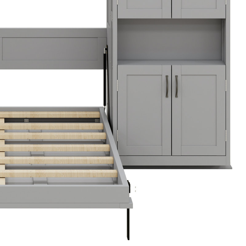 Lit escamotable avec armoires de rangement coulissantes doubles, lit escamotable et tablettes latérales