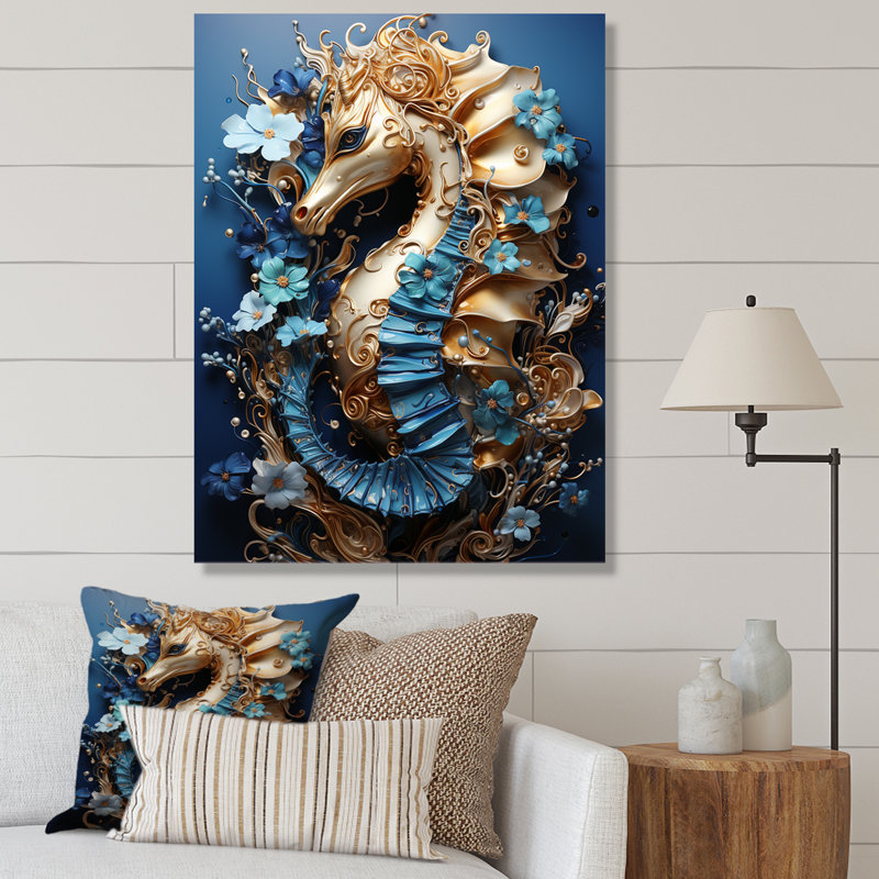 «Sapphire Seahorse Delicate Drips I», reproduction sur toile, H 20 po x l 12 po x P 1 po, Toile tendue