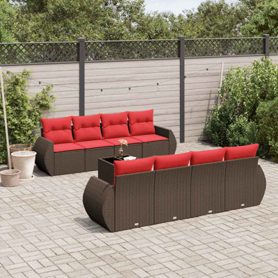 Ensemble de canapé de patio 9 pièces avec coussins en rotin de polyester