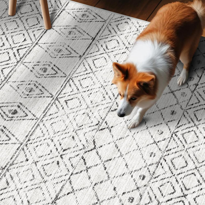 Entryway Rug Washable - Moroccan Small Area Rugs for Entryway Low Pile Indoor Mat Non Slip with Rubber Backing Thin Area Rug Pet Friendly for Front Door Kitchen Bedroom Geo Grey