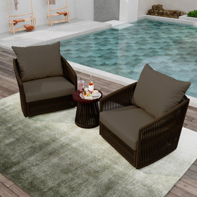 Lenno Swivel Patio Chair Set with Cushions and End Table